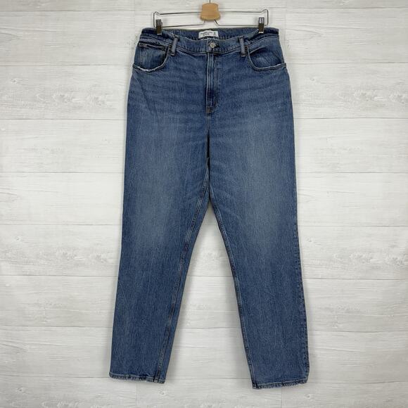 Abercrombie & Fitch Curve Love Jeans 33 / 16 L Tall Ultra High Rise 90s Straight - Picture 15 of 16